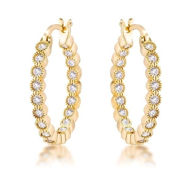 18k Yellow Gold Plated 44 Ctw Cubic Zirconia Dotted Designer Hoop Earrings